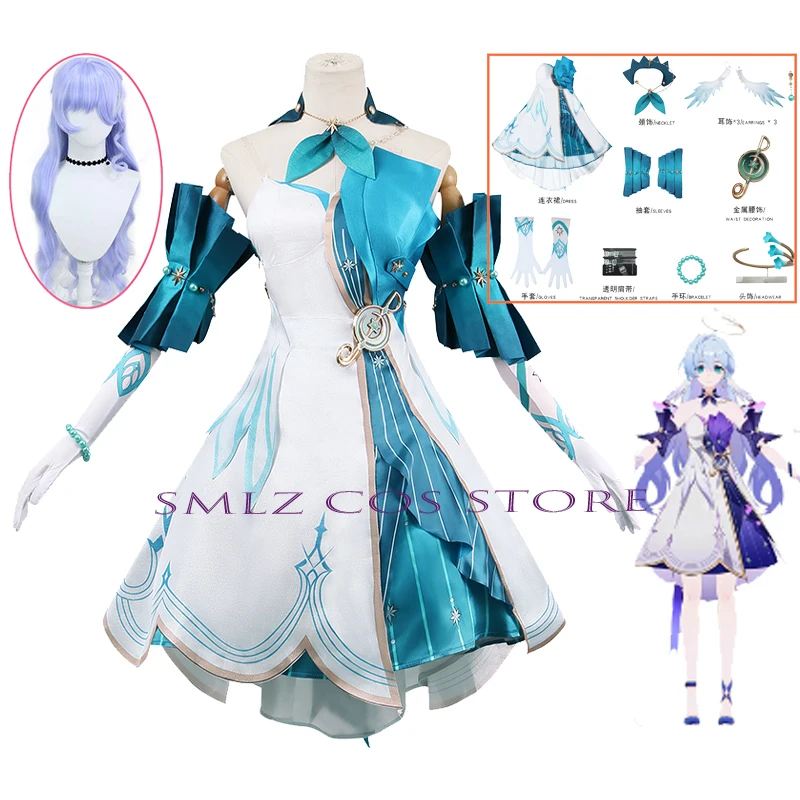 

Game Honkai Star Rail 2 Styles Robin Cosplay Costume Miss Robin Uniform Wig Set Halloween Party Role Play Outfits for Women