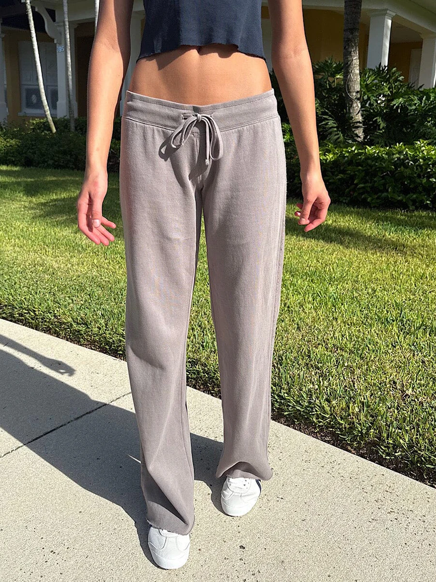 

Drawstring Raw Hem Straight Sweatpants Women Autumn Low Waist Wide Leg Trouser American Vintage Casual Solid Sweatpant Y2k New