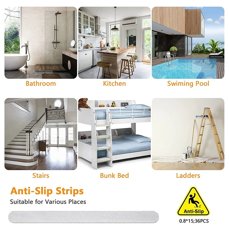 36Pcs Transparent Non-Slip Strip Stickers Anti Slip Grip Stickers Non Slip Strips Pad Bathtub Flooring Safety Tape Mat