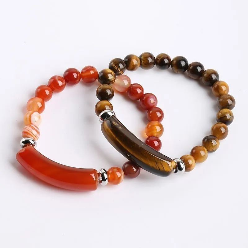JD Natural Stone Yellow Tiger Eye Rectangle Bar Charm Bead Bracelets Women Reiki Healing Handmade Bangles Couples Jewelry Gift