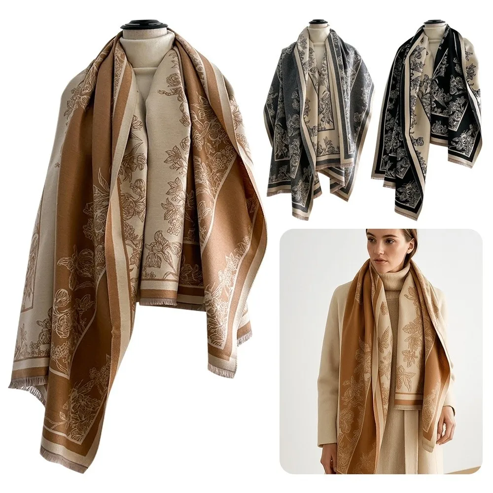 

Cozy Retro Faux Cashmere Scarf Luxury Warm Pashmina Shawls Thick Lady Stoles Winter Season