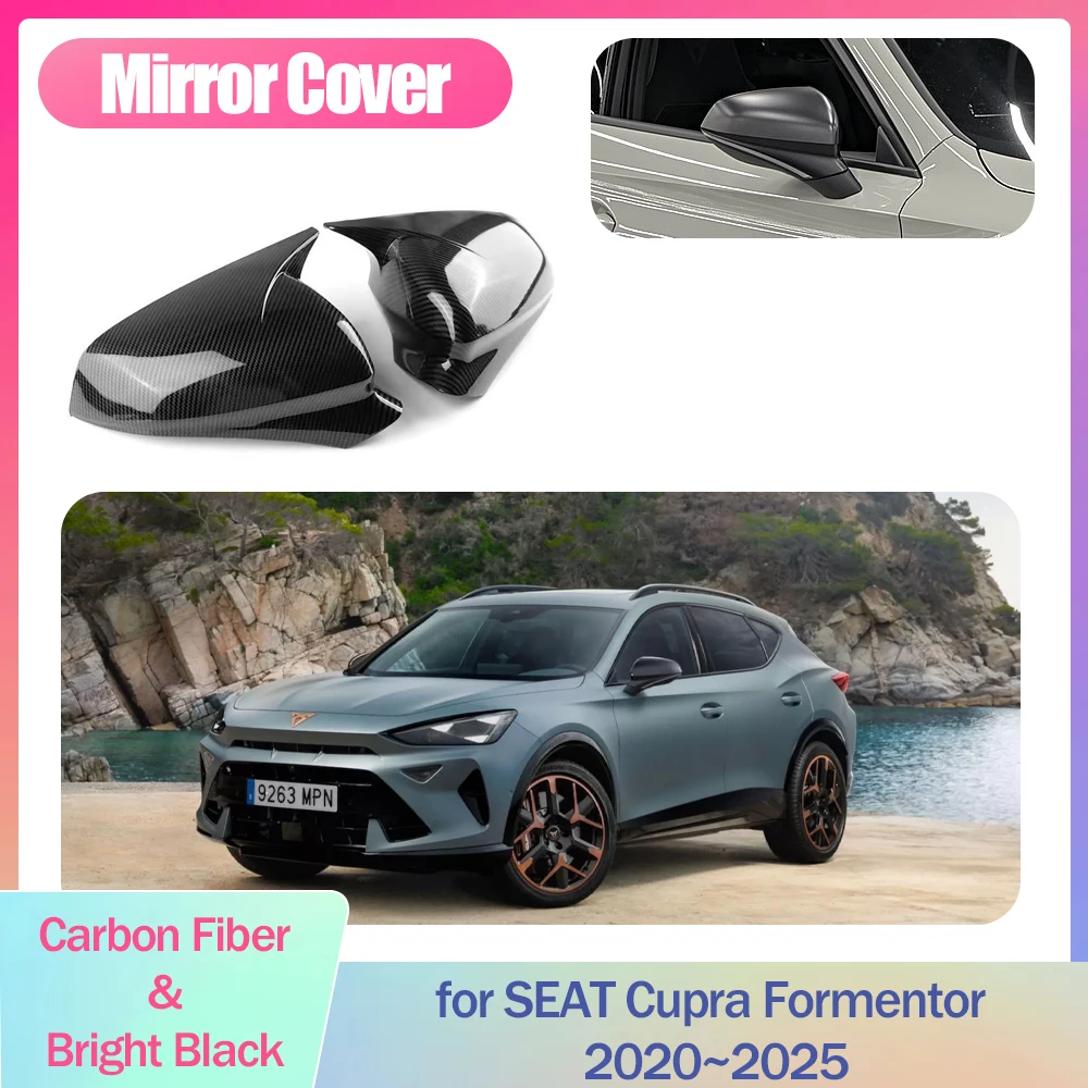 

2pcs Car Mirror Cover for SEAT Cupra Formentor 2020~2025 Paste Cap Wing Carbon Fiber Black Trim Shell Sticker Part Accessories