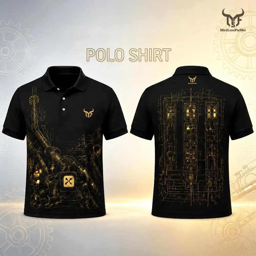 Unique Industrial Style Print Polo Shirt Summer Outdoor Work Breathable Casual Tops Men's Retro Classic Lapel Button Clothes — купить у AliExpress WW
