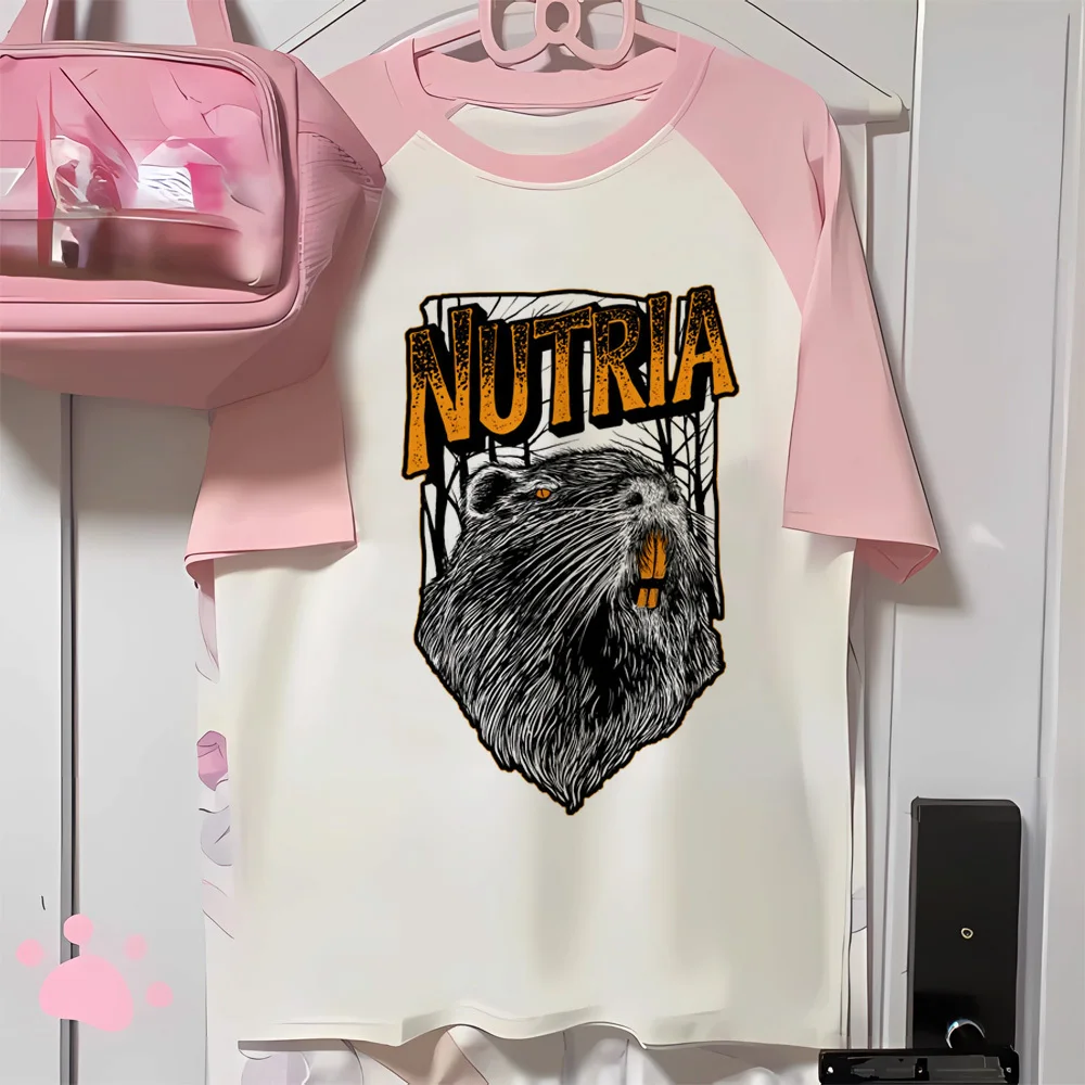 Nutria tshirt girl Punk women kawaii anime University Pastel top tees Psychedelic streetwear women korean clothes