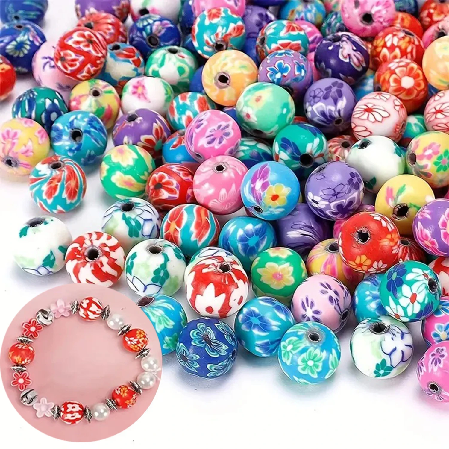 6/8/10/12mm Thousand Flower Round Soft Polymer Clay Beads Cute Clay Ball Spacer Beads for Jewelry Making DIY Bracelets Necklace