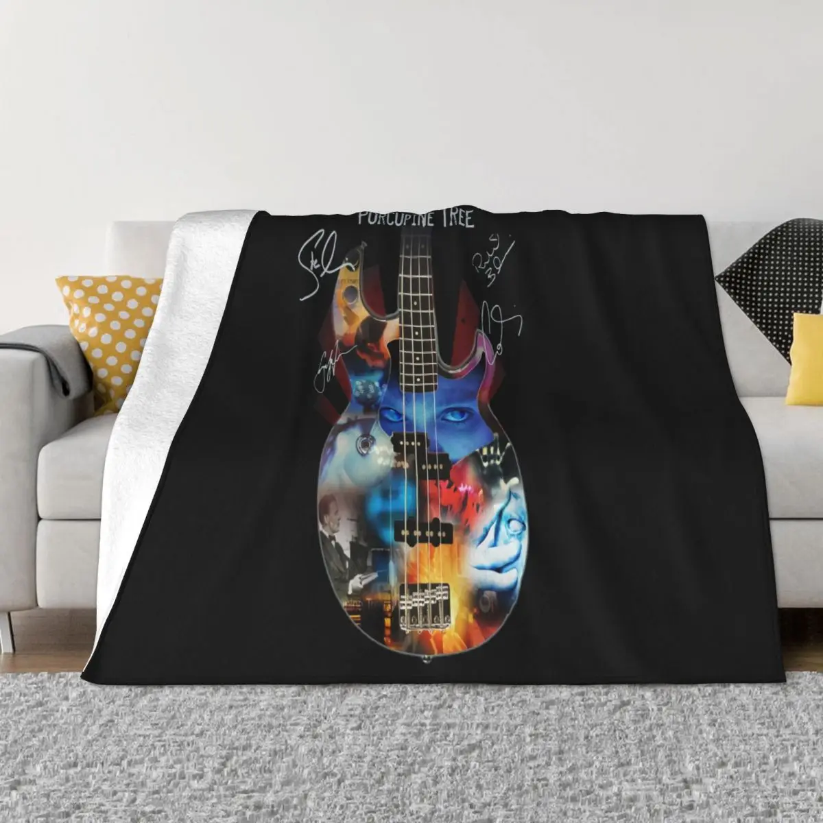 

Porcupine Tree Rock Band Guitar Signature Men Women Black T Swea Black Cotton Wome Throw Blanket