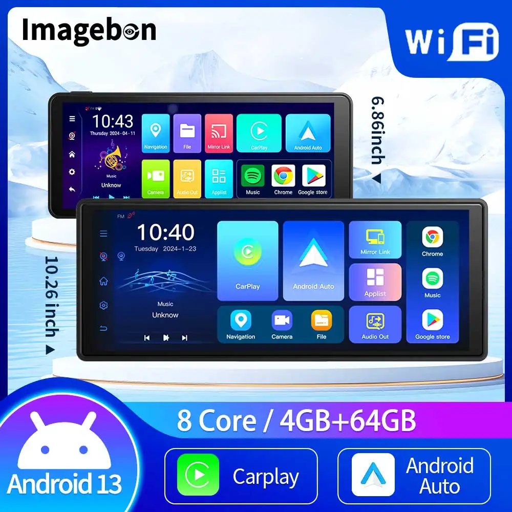 

Imagebon Android 13 6.86"/10.26" Dash Cam Wireless CarPlay & Android Auto Car DVR GPS Navigation Bluetooth AUX Video Recorder