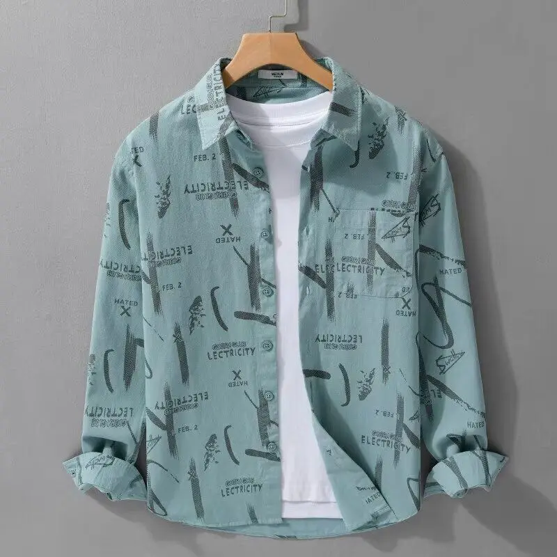 

Loose Casual Men's irt New Sle Autumn Faion Outerwear Stand Fit Long Sve Anti-Wrinkle Stand Thin Pure Color