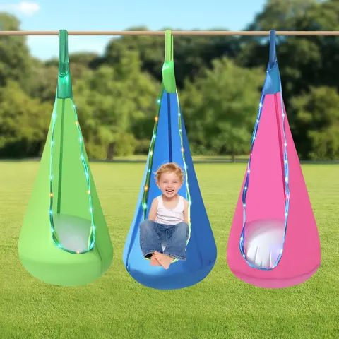 3 Pieces Light Up Kids Pod Swing Seat, Upgraded Kids Hanging Hammock Swing with Lights, Swing Chair for Kids Indoor & Outdoor