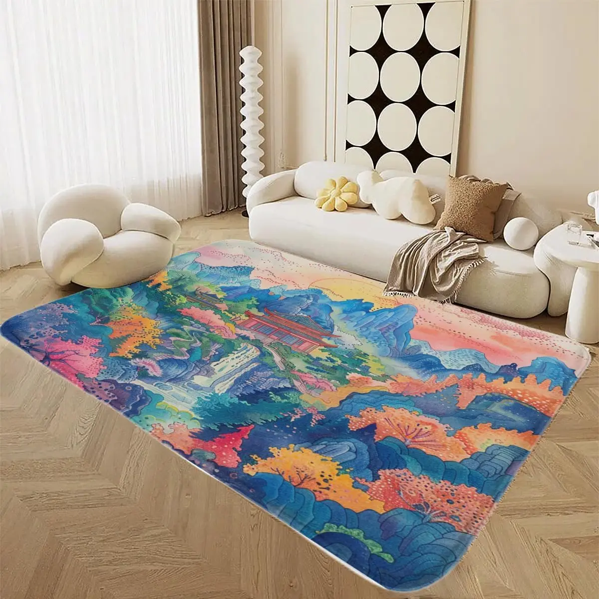 Modern Simple Landscape Rug, Non-Slip Soft Machine Washable with Backing, Kitchen , Aerial Landscape Yoga mat Rug