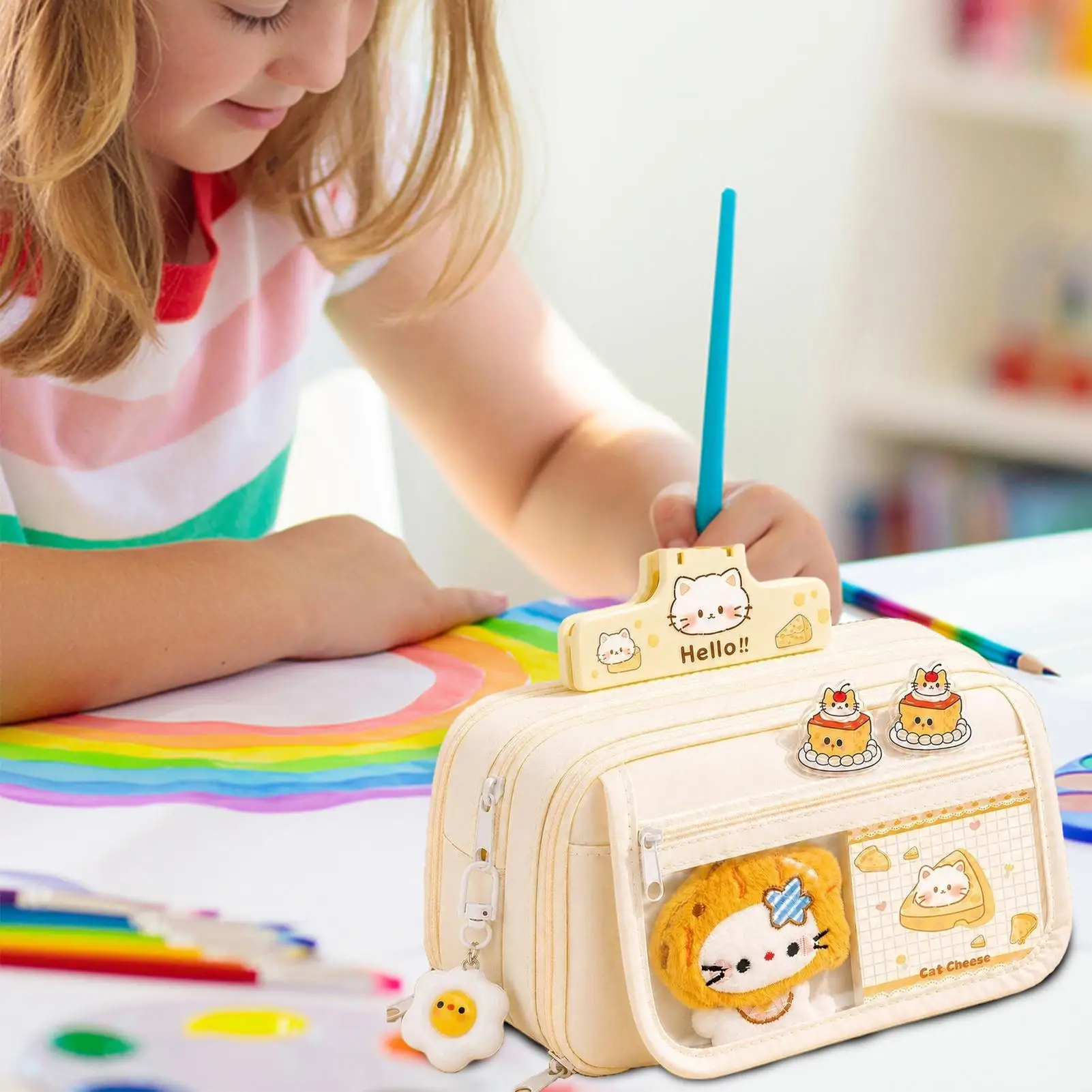 Pencil Case With Supplies Cheese Cat Design Marker Aesthetic Containers School Supplies Pencil Case For School Art Drawing