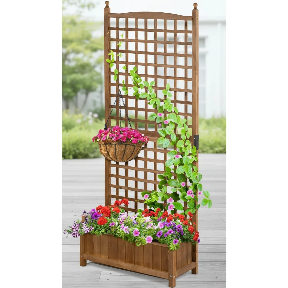 

71-Inch Raised Garden Bed with Trellis, Durable Wood Planter for Vertical Gardening, Non-Woven Lining for Better Plant Growth