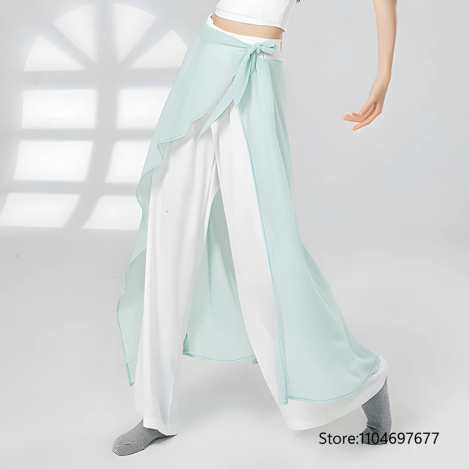 Modern Dance Pant For Women Wide Leg Chiffon Loose High Waisted Trousers Lady Classical Dance Practice Basic Pant Stage Costume