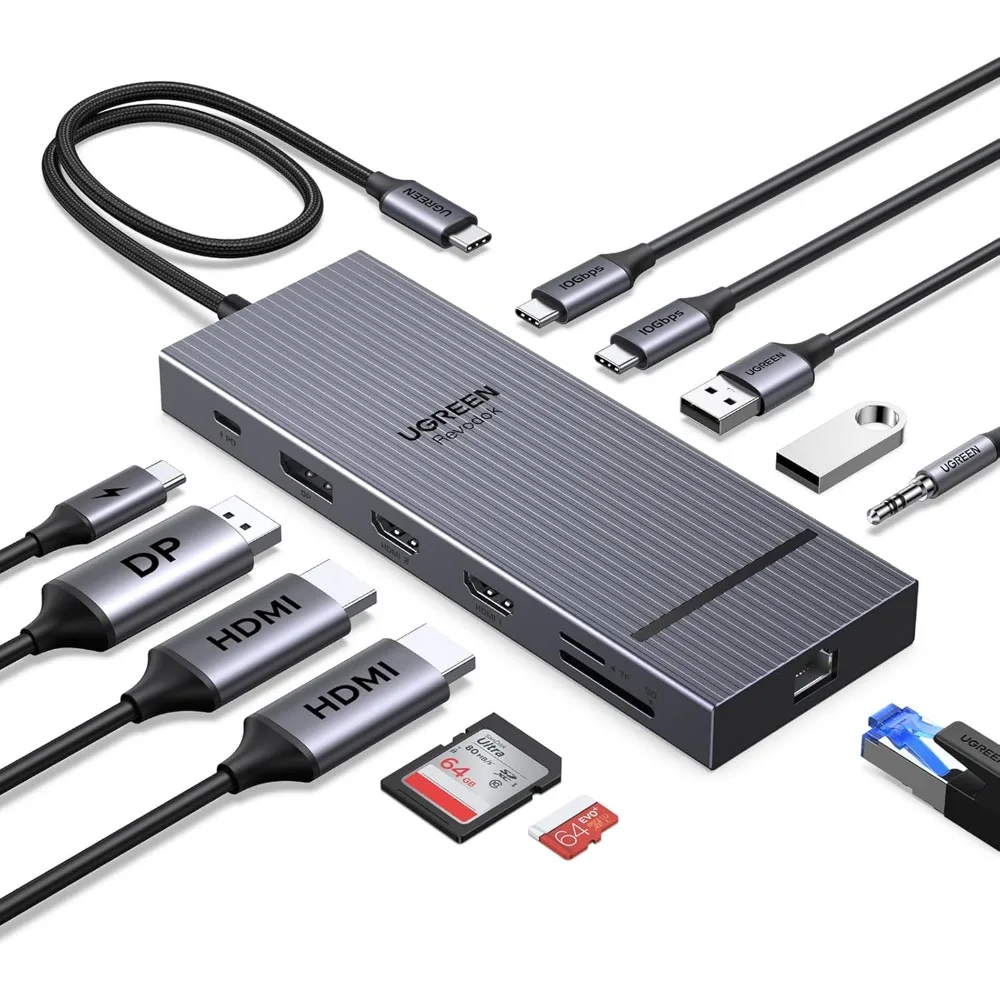 

12-in-1 Triple 4K Docking Station with HDMI, DP, USB-C, PD Charging, Ethernet for Laptops