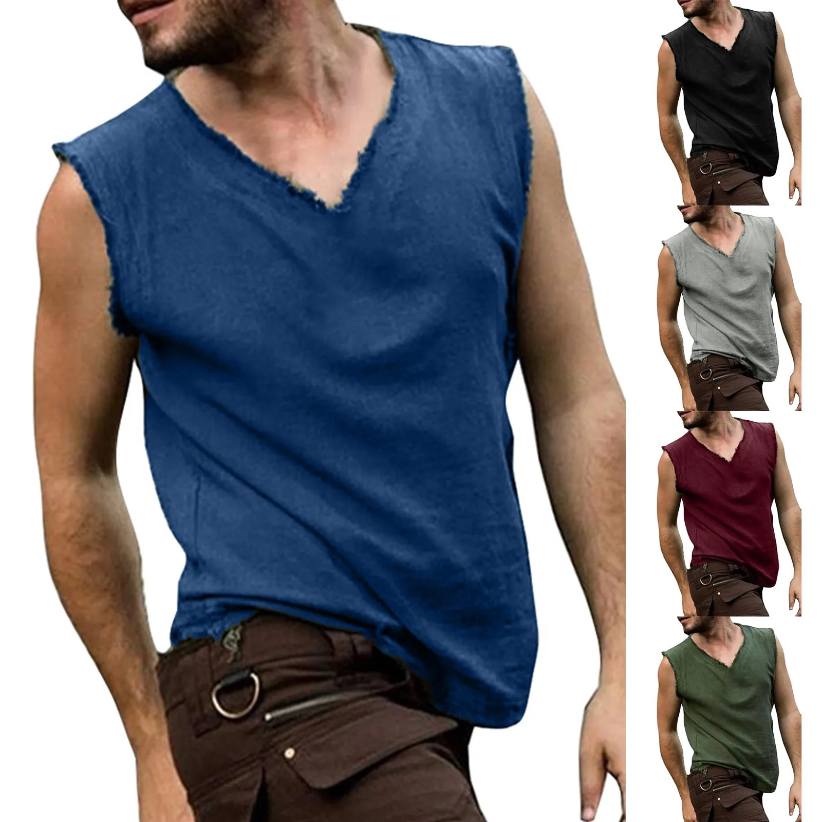 خطة تي شيرت الرجال تانك الأعلى الخامس الرقبة عادية أكمام تي شيرت تأثيري أنيمي القرون الوسطى قمصان طويلة الأكمام