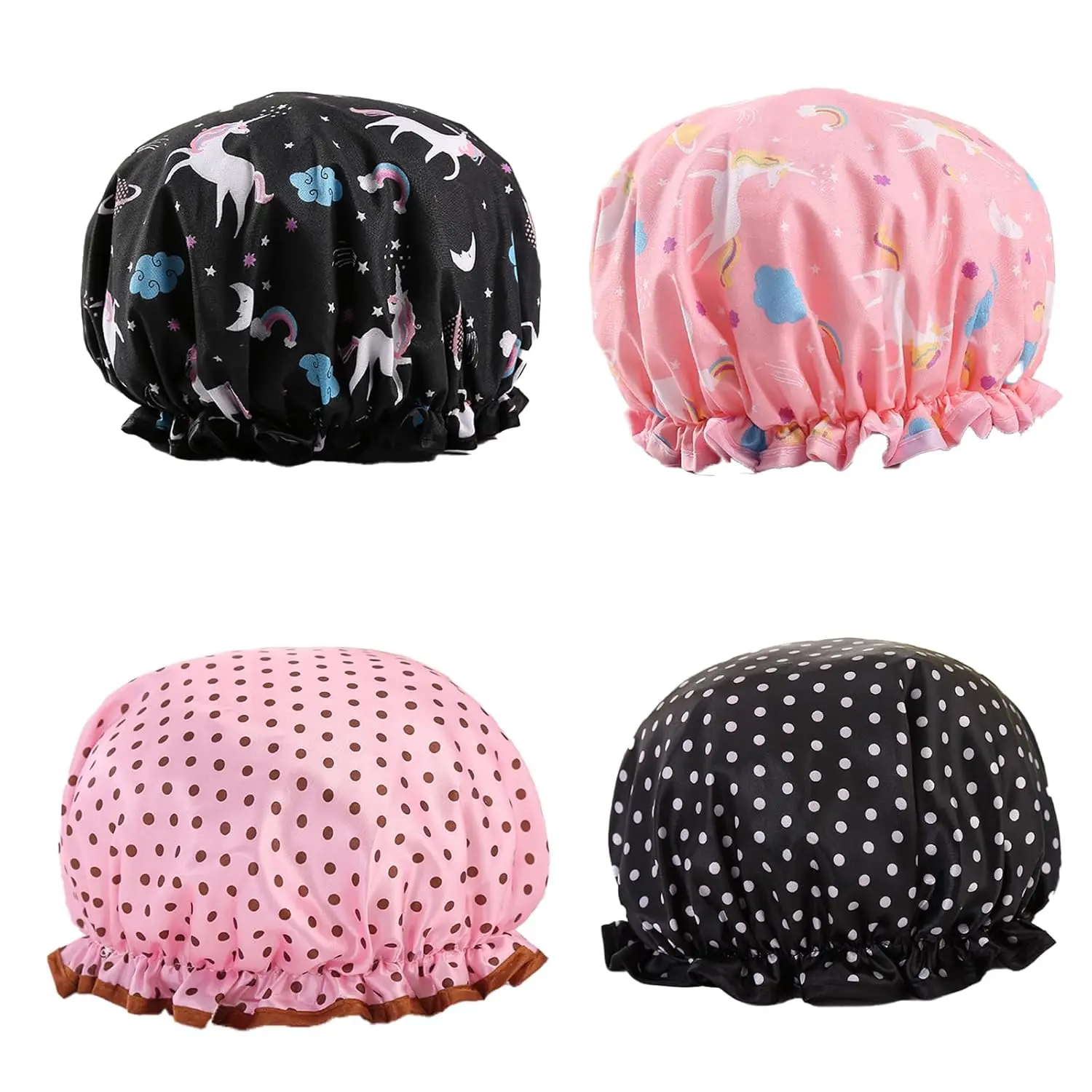 

Shower Cap for Kids & Adults, Double Layer Waterproof Reusable Shower Hat, Adjustable Elastic Bath Cap for Hair Washing, Bathing