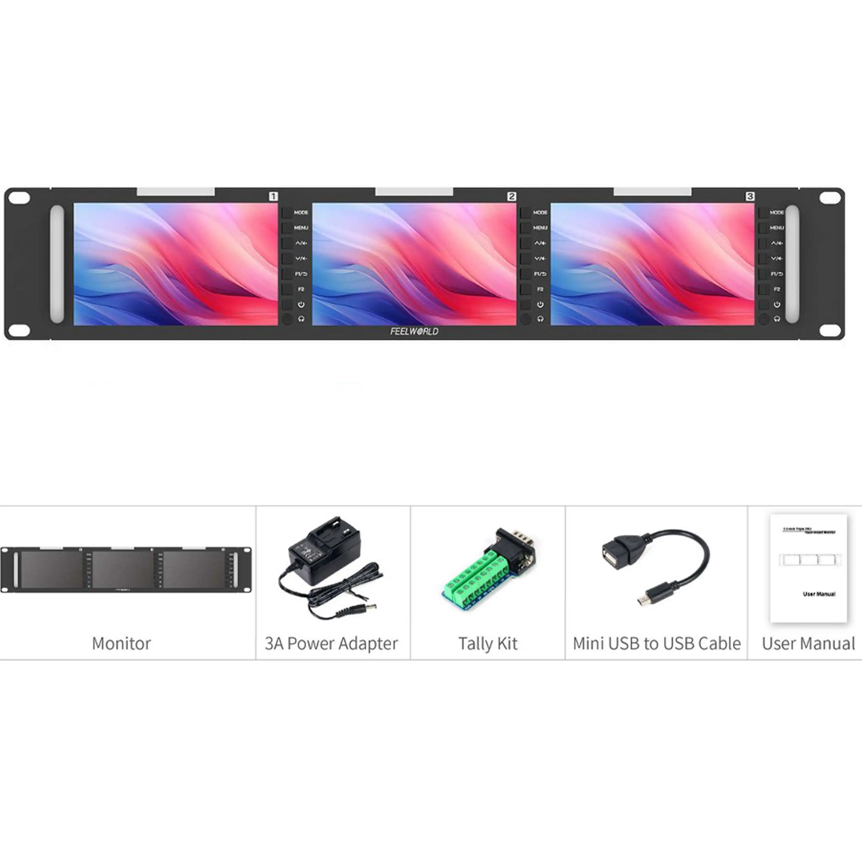 FEELWORLD T51 PLUS المهنية رف جبل مراقب رف جبل رصد الثلاثي 5.5 "2RU كامل HD SDI/HDMI/AV I/O OEM المصنع مباشرة