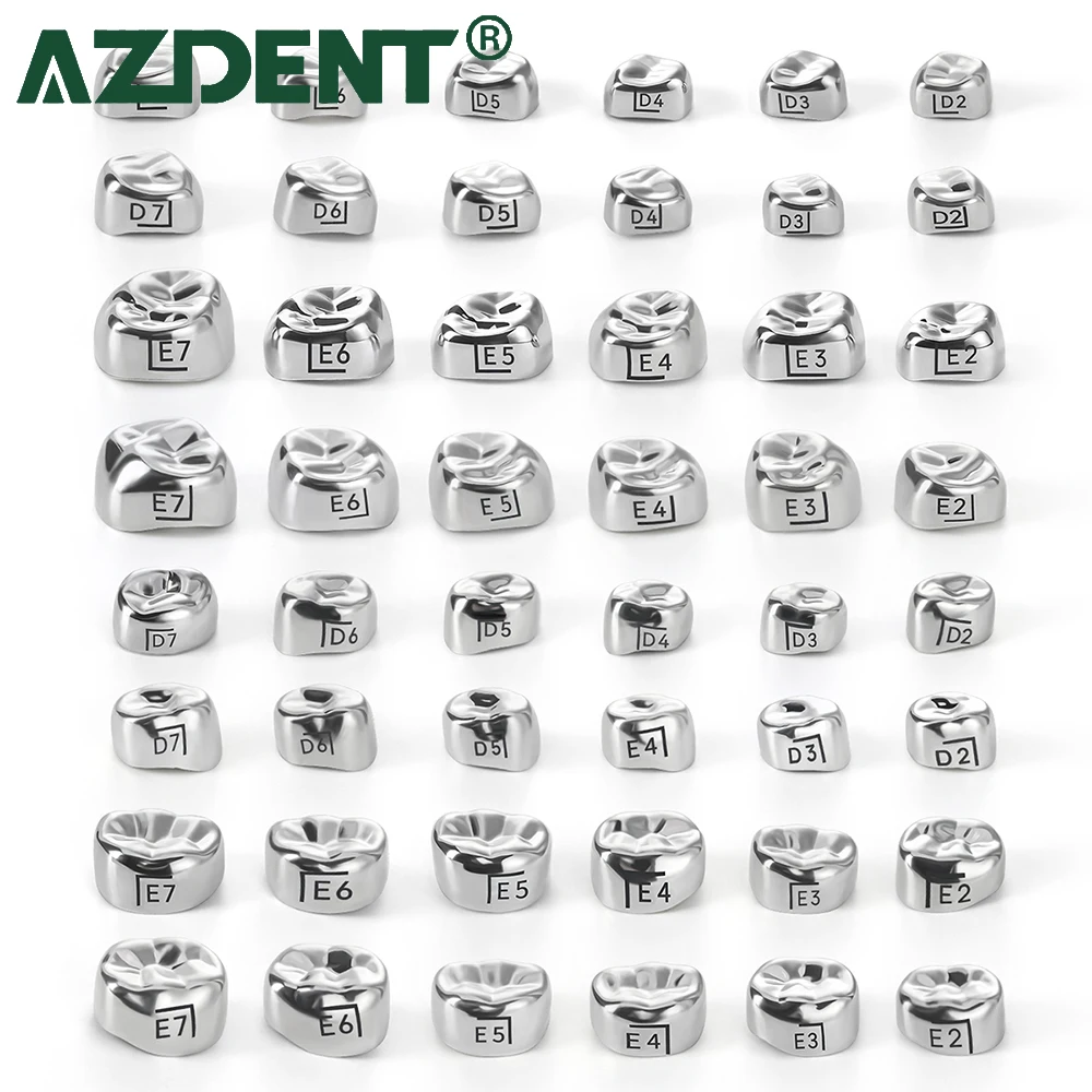 

48Pcs Azdent Dental Crown Kids Primary Molar Teeth Preformed Stainless Steel Pediatric Temporary Crowns Kit Dentistry Supply Lab