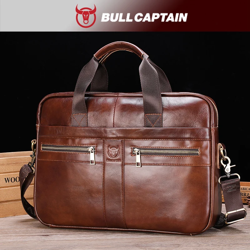 BULLCAPTAIN Men Briefcase Bag High Quality Business Leather Shoulder Messenger Bags Office Handbag 14 inch Laptop bag