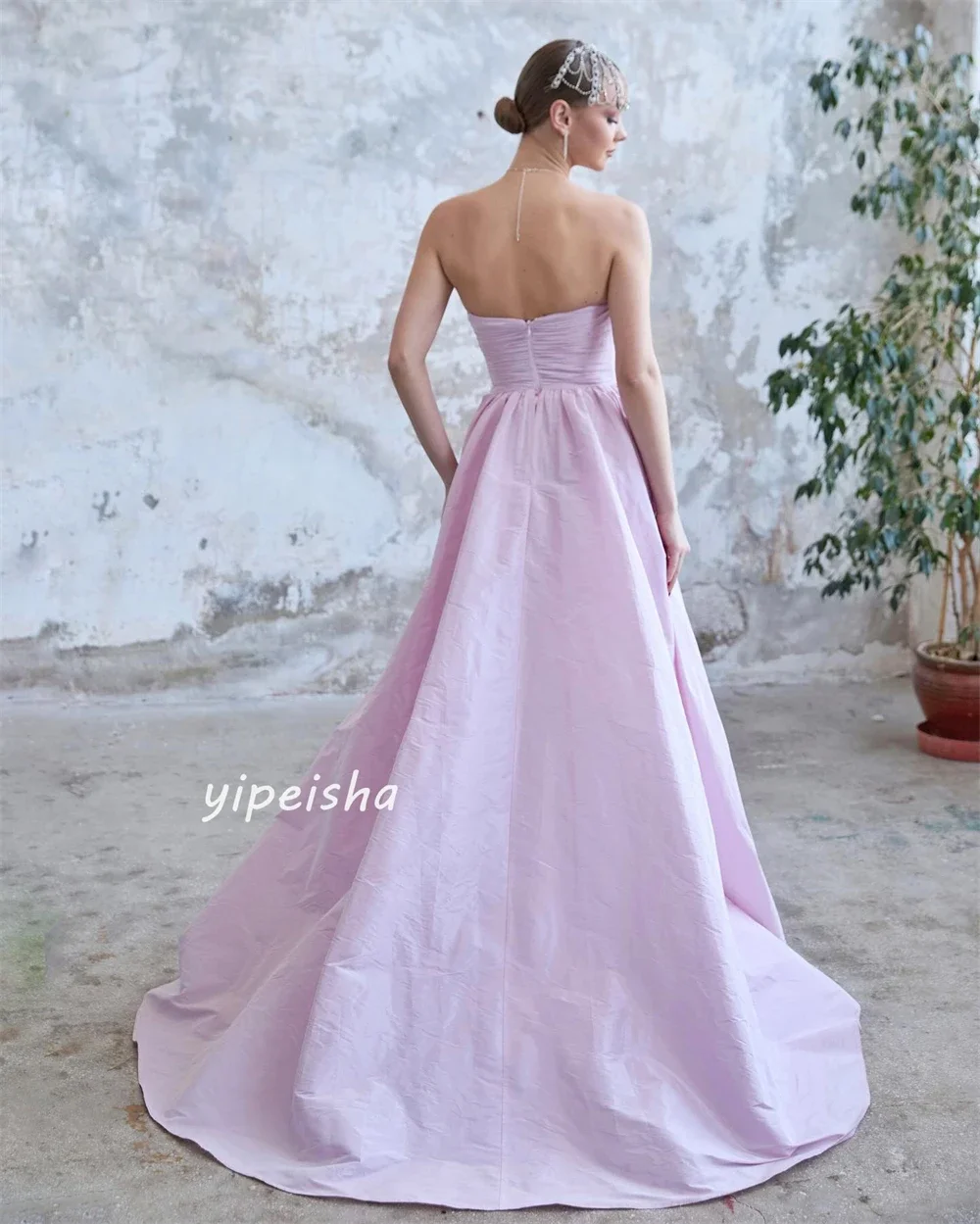 Disesuaikan Jersey berpayet Ruched Quinceanera A-line tanpa tali Bespoke gaun acara gaun panjang