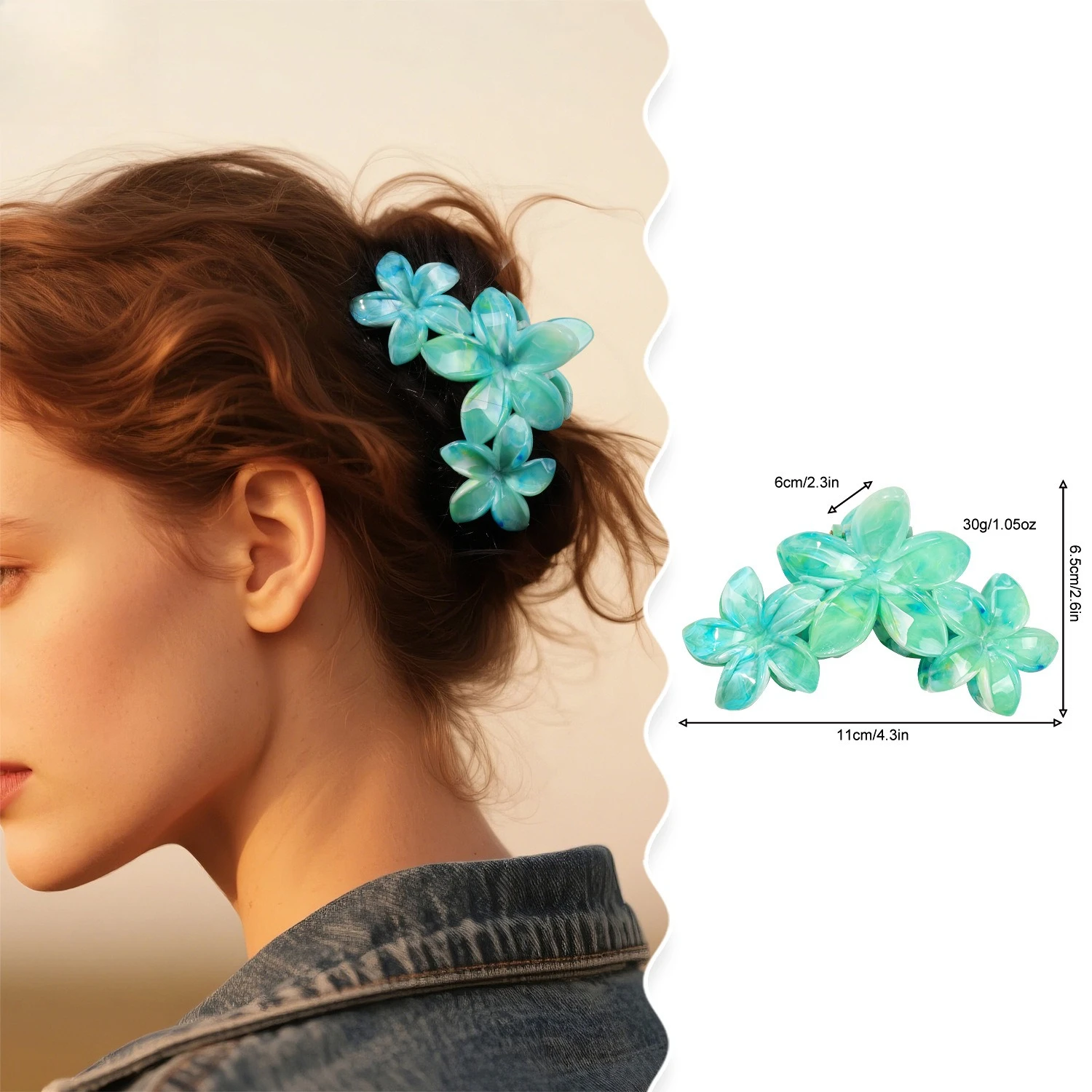 11CM Large 3-Flower Hair Claw Clip - Candy Gradient Non-Slip Hairpin for Women Girls Daily/Wedding/Party Hairstyles