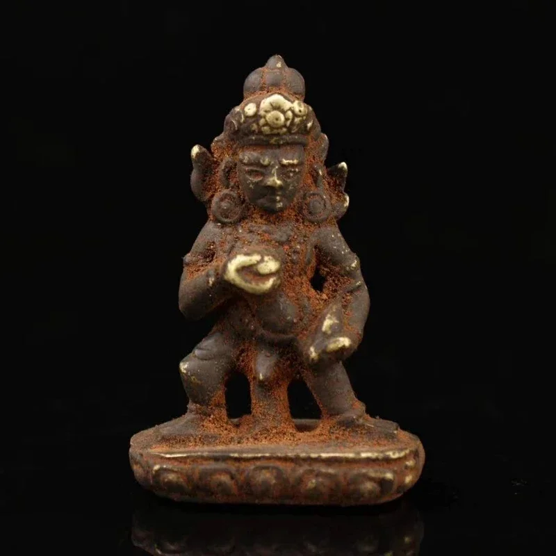 Chinese Tibetan old-style handmade copper cinnabar Black Jambhala statue