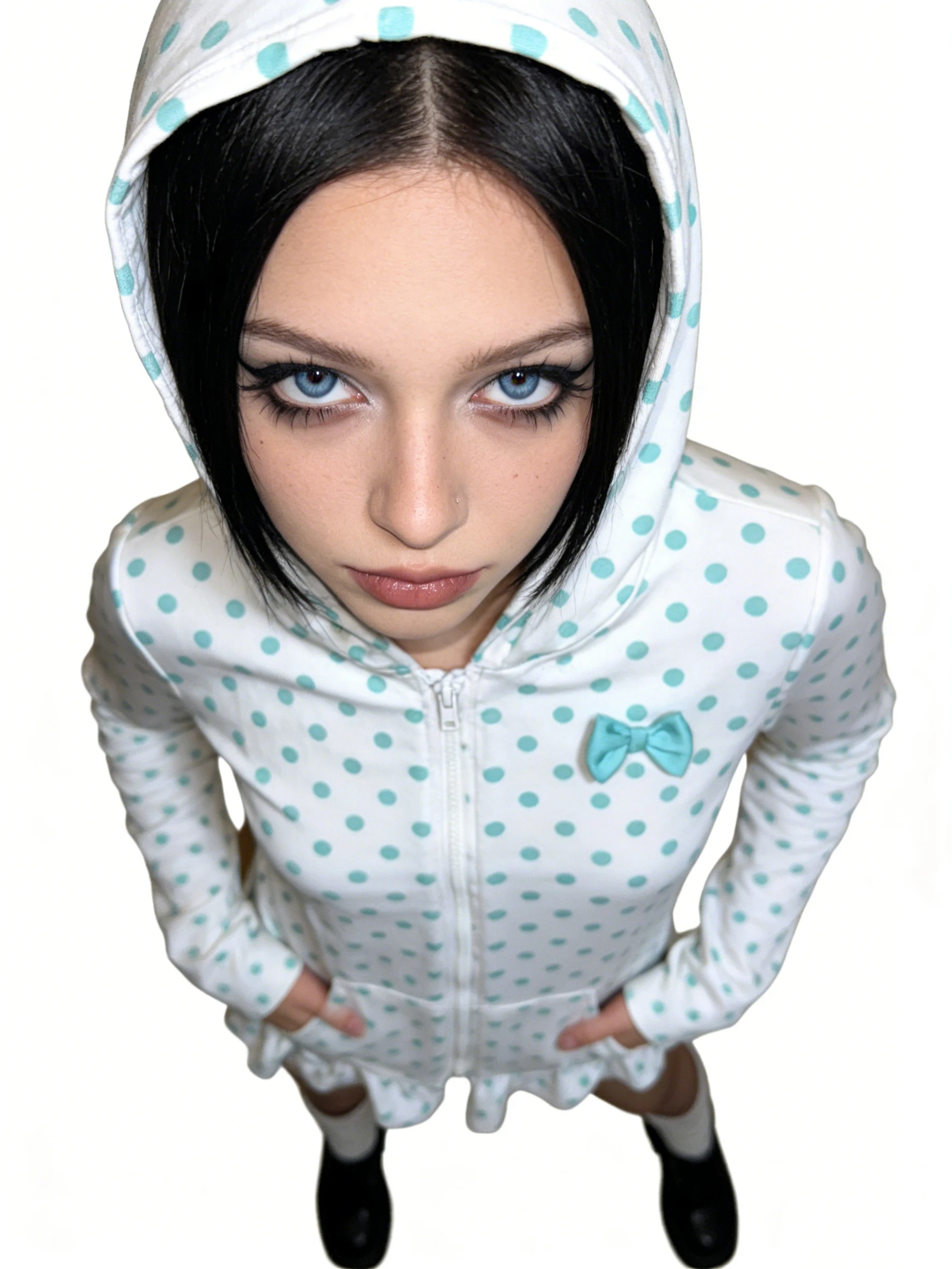 

Spring/Summer hot girl sweet hem hooded sweatshirt Japanese Y2K retro hot girl Harajuku polka dot bow long sleeved sweatshirt