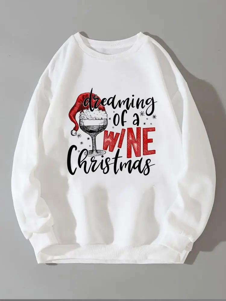 

Christmas New Year Wine Love Trend Cute 90s Fashion Clothing Women Holiday Pullovers Ladies Print Lady Graphic Sweatshirts