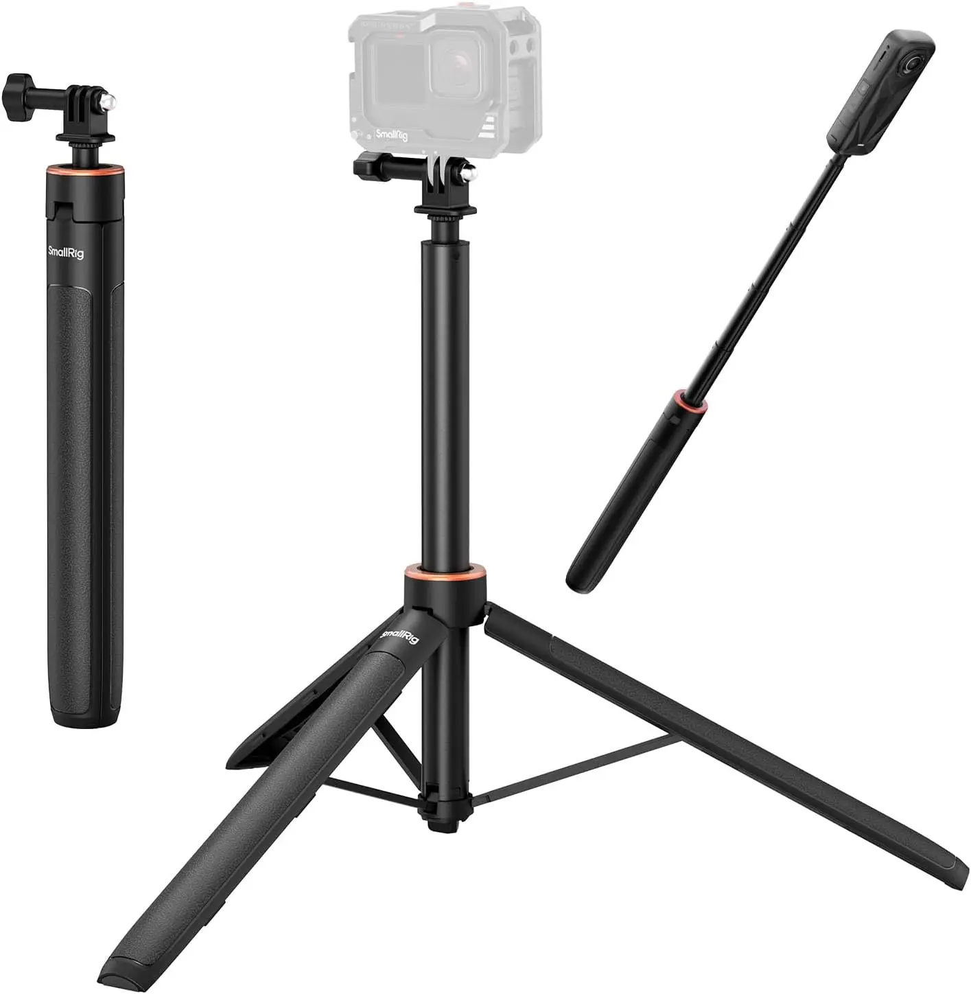 

Extendable Selfie Stick Tripod for Action Cameras and Mirrorless Cameras, Adjustable Height, Lightweight Travel Ready