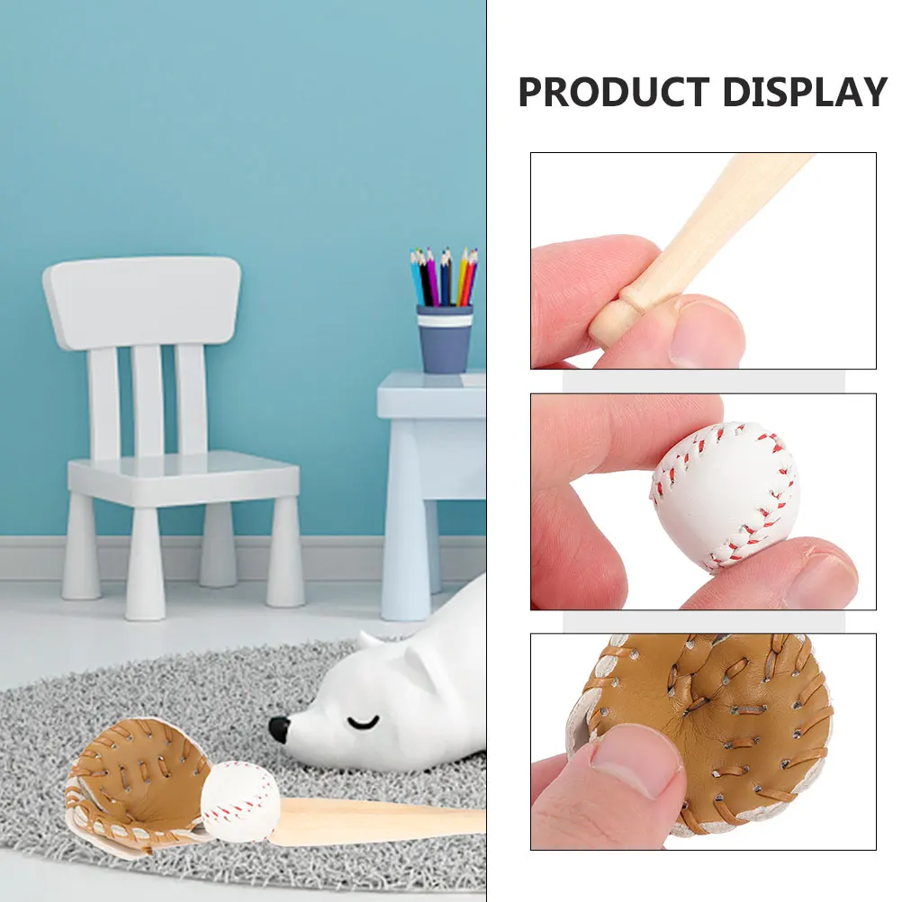 

1 Set Miniature Baseball Kit Diy House Decoration Wood Crafted Gift For Mini House Props Baseball Bat Glove Ball Set