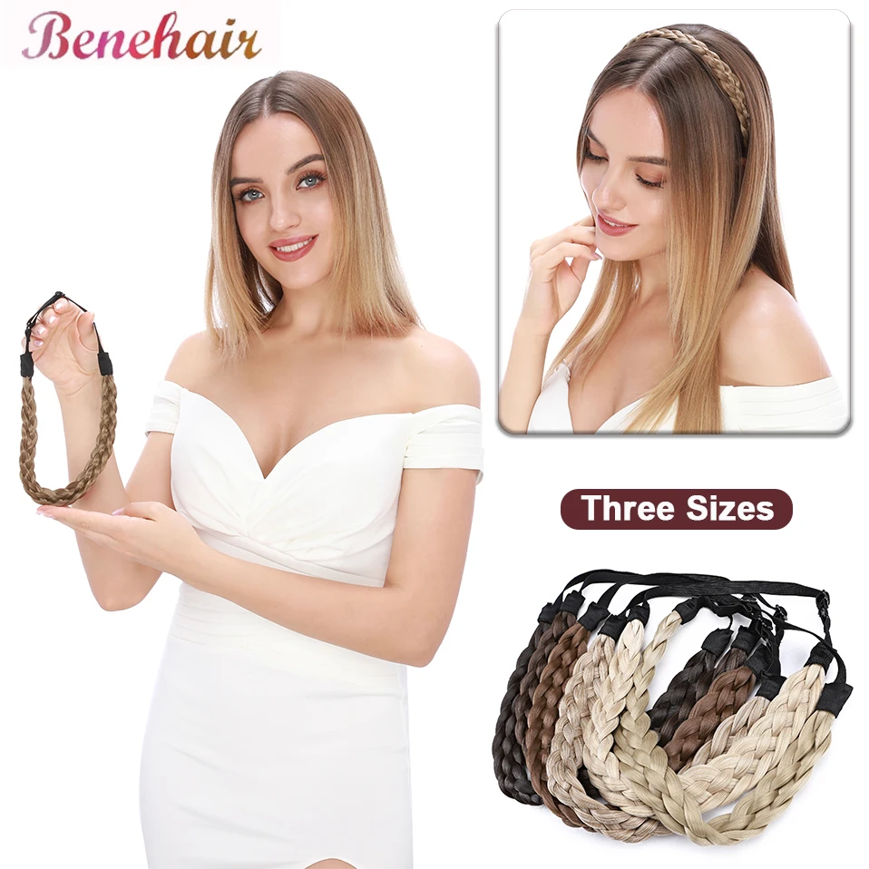 

BENEHAIR Synthetic Hair Braided Headband Classic Chunky Wide Plaited Braids Elastic Stretch Hairpiece Women Girl Beauty