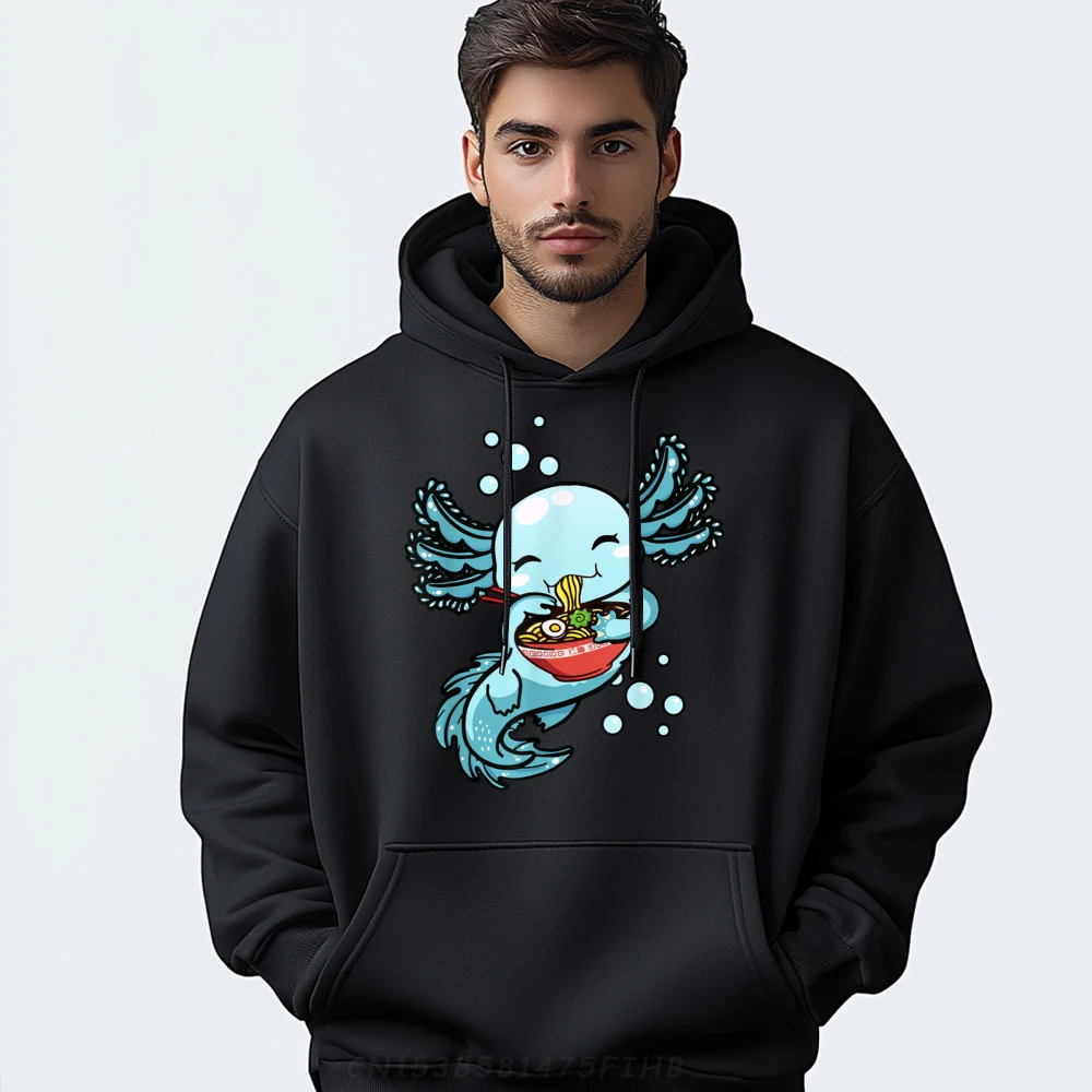 

Cute Axolotl Eating Ramen Noodle Youth White Graphic Tee Men Hoodies Man Christmas Sweater Long Sleeve