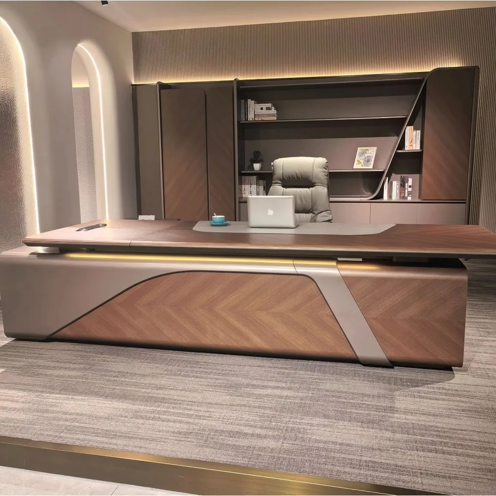 

Light-Luxury Design Office Furniture Walnut Wood High Standard Table Ceo Office Desk boss Luxurious Office Table for Home