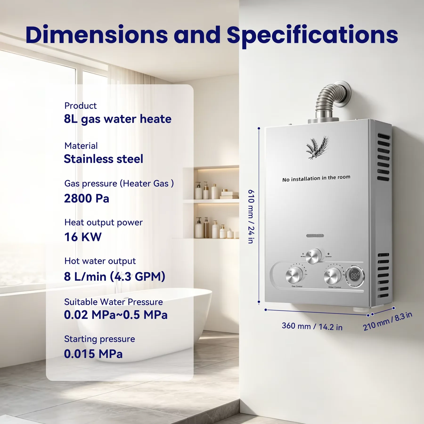 VEVOR LPG Liquefied Petroleum Gas Water Heater 6L 8L 10L 12L 16L 18L Liquefied Petroleum Gas Propane Butane Water Heater