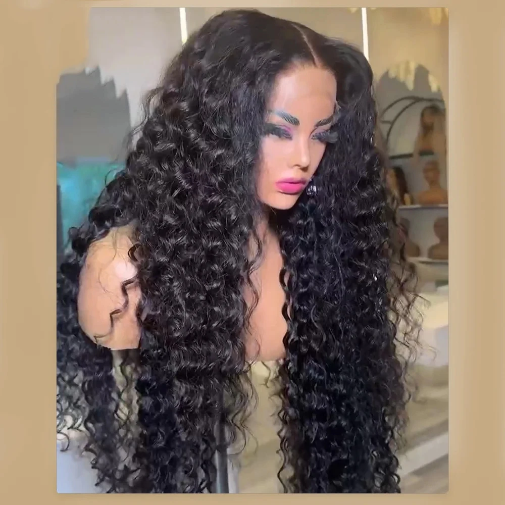 180 الكثافة طويل غريب مجعد 26 بوصة لينة غلويليس أسود عميق الدانتيل شعر مستعار أمامي للنساء مع شعر الطفل قبل قطعها يوميا