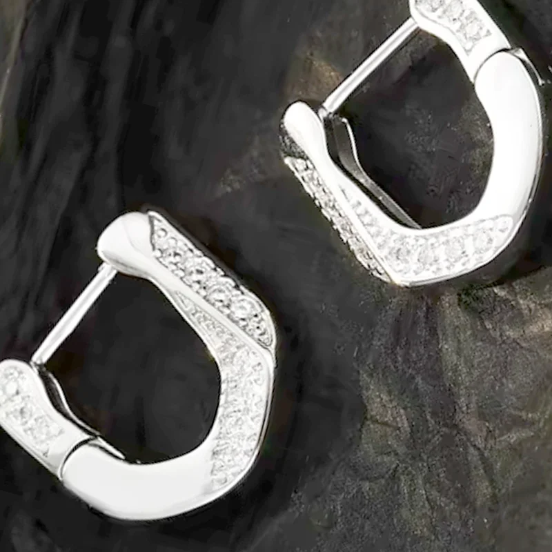 Geometric Square Piercing Ear Buckle Trend Jewelry Wholesale New CZ Zircon Hoop Earrings for Women Luxury Crystal