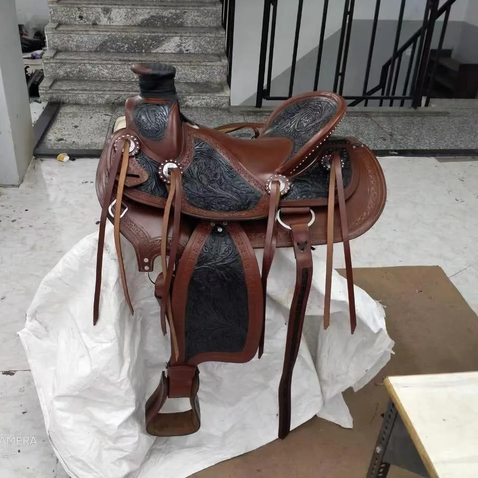Saddle, Imported Leather Saddle, Handcrafted Carved Leather, Equestrian Riding Equipment, Western Style, Horse Tack Supplies