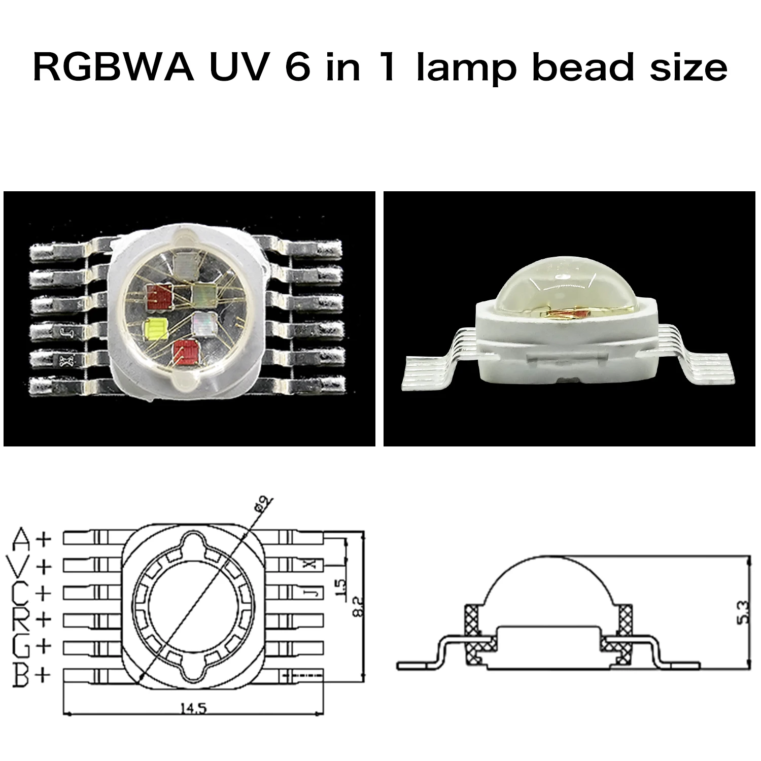Ledランプ6w 12w 18w rgbwa uvピース/パックin 1,ledチップ光源,5in 1,舞台照明用ビーズライト