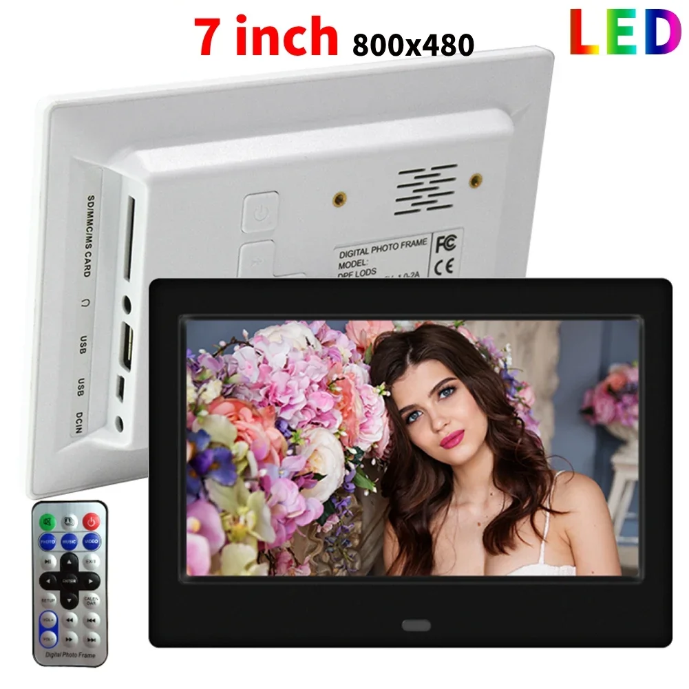 

7-дюймовый HD светодиодный цифровой фоторамка часы календарь видеоплеер с дистанционным управлением 800*480 настольный электронный альбом для друзей