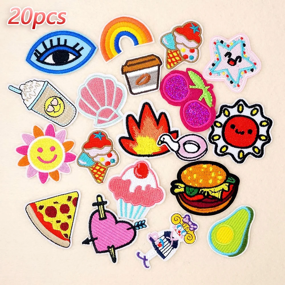 20Pcs/Lot Eye Rainbow Avocado Patches Embroidery Iron on Clothes Jeans Apparel Decoration Appliques Sewing Clothing Repair Holes