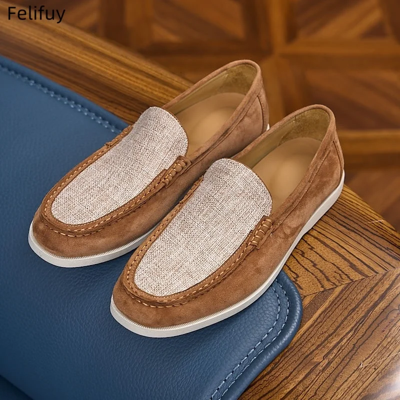 New Men's Genuine Leather Slip-On Casual Shoes Comfortable Breathable Lazy Person Loafers round Toe Flat Heel Lightweight Shoes