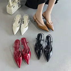 Bailamos 2025 Brand New Women Sandals Fashion Pointed Toe Ladies Elegant Slingback Sandals Med Heel Dress Pumps Shoes Mujer