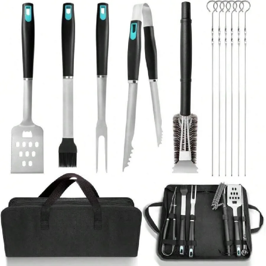 

【New style】5-Piece Grill Tools Set, Heavy Duty BBQ Utensils With Extra Tough Wire Brush, Spatula, Tongs, Fork and Basting Brush