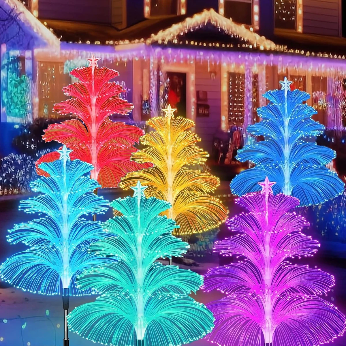 2pcs Solar Lights Outdoor Garden Sunlight Waterproof Christmas Tree Jellyfish Fairy Light Decorative Solar Treet Pathway Lamps