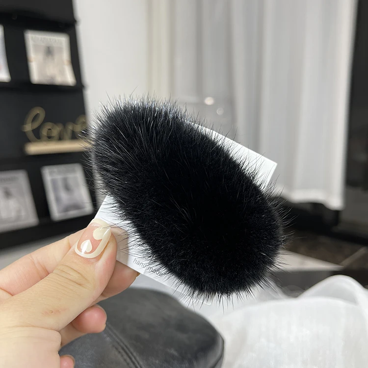 New High Quality Girl Mink Fur Hair Clip Artificial Real Rex Rabbit Hair BB Clip Sweet Plush Hairclip Colorful Hair Accessories