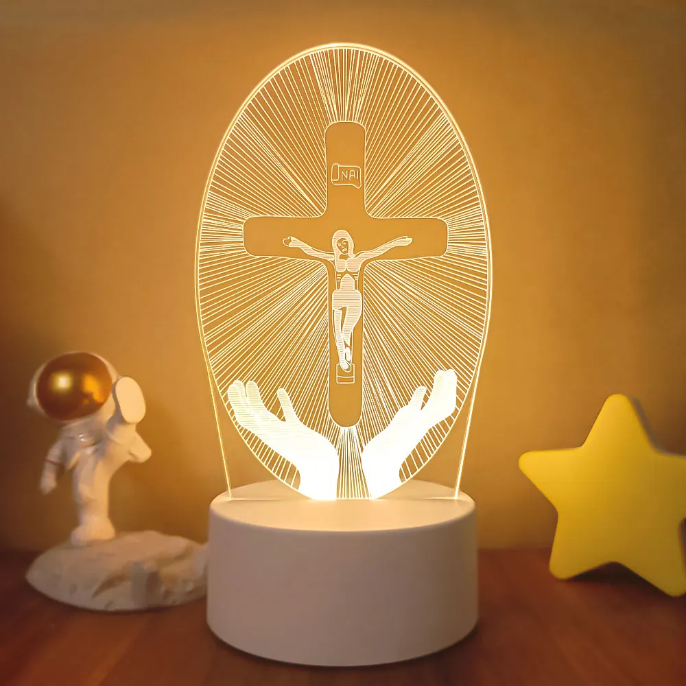 Religion Series LED Night Light Novelty Acrylic 3D Vision Table Lamp Desk Decorative Bedroom Decor Lighting Festival Kids Gifts