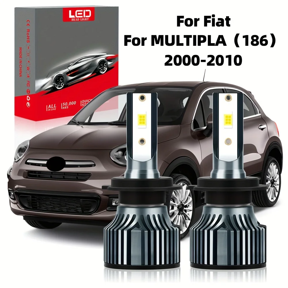 Fit For Fiat MULTIPLA (2000-2010), H7 High Low Beam All In One Ultra-White 6500K CSP Chip High Power 50000hrs Lifespan, 2pcs