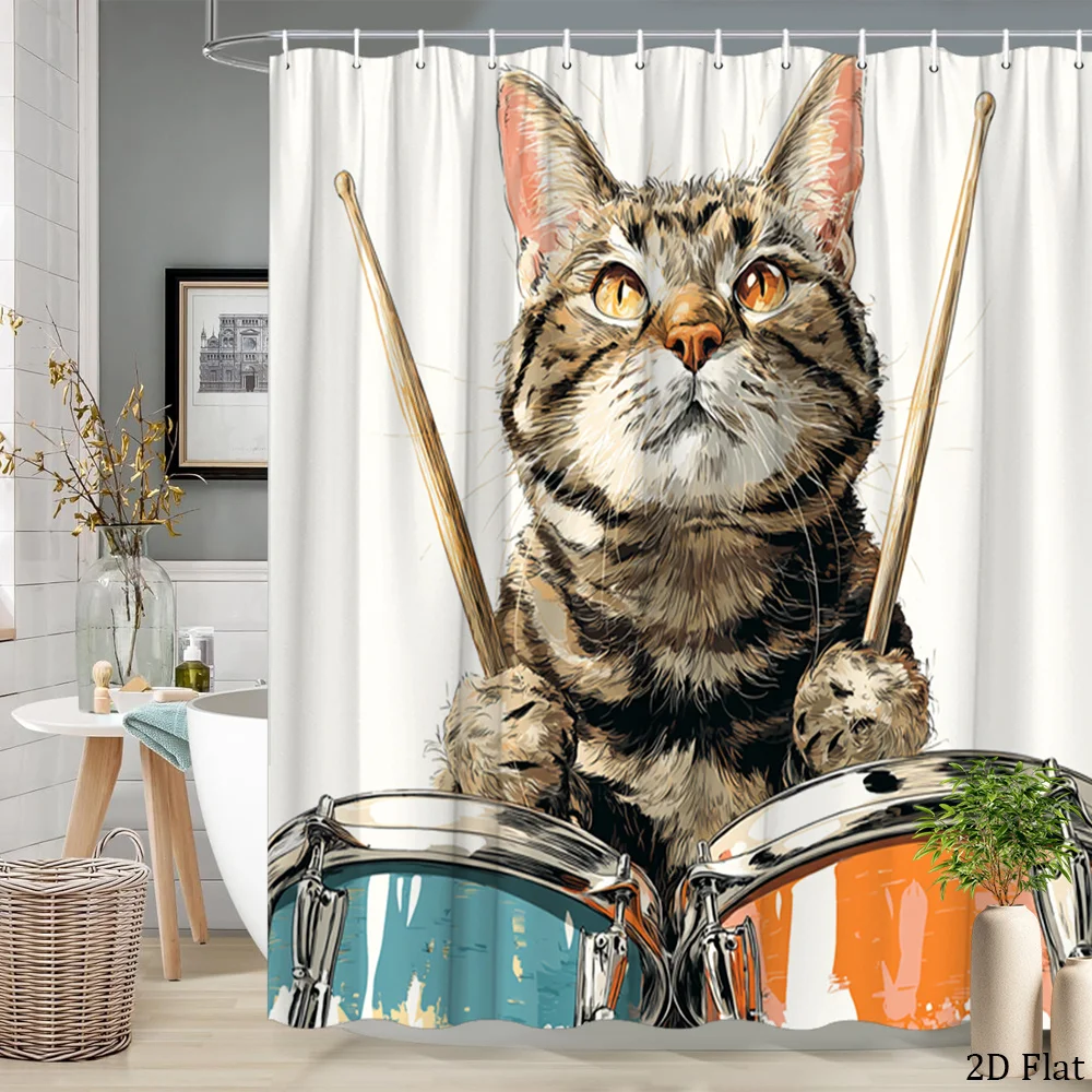 

Waterproof Cat Art Shower Curtain Liner Bathroom Decor Unique Pet Lover Animal Shower Curtain 180x200cm Modern Home Accent