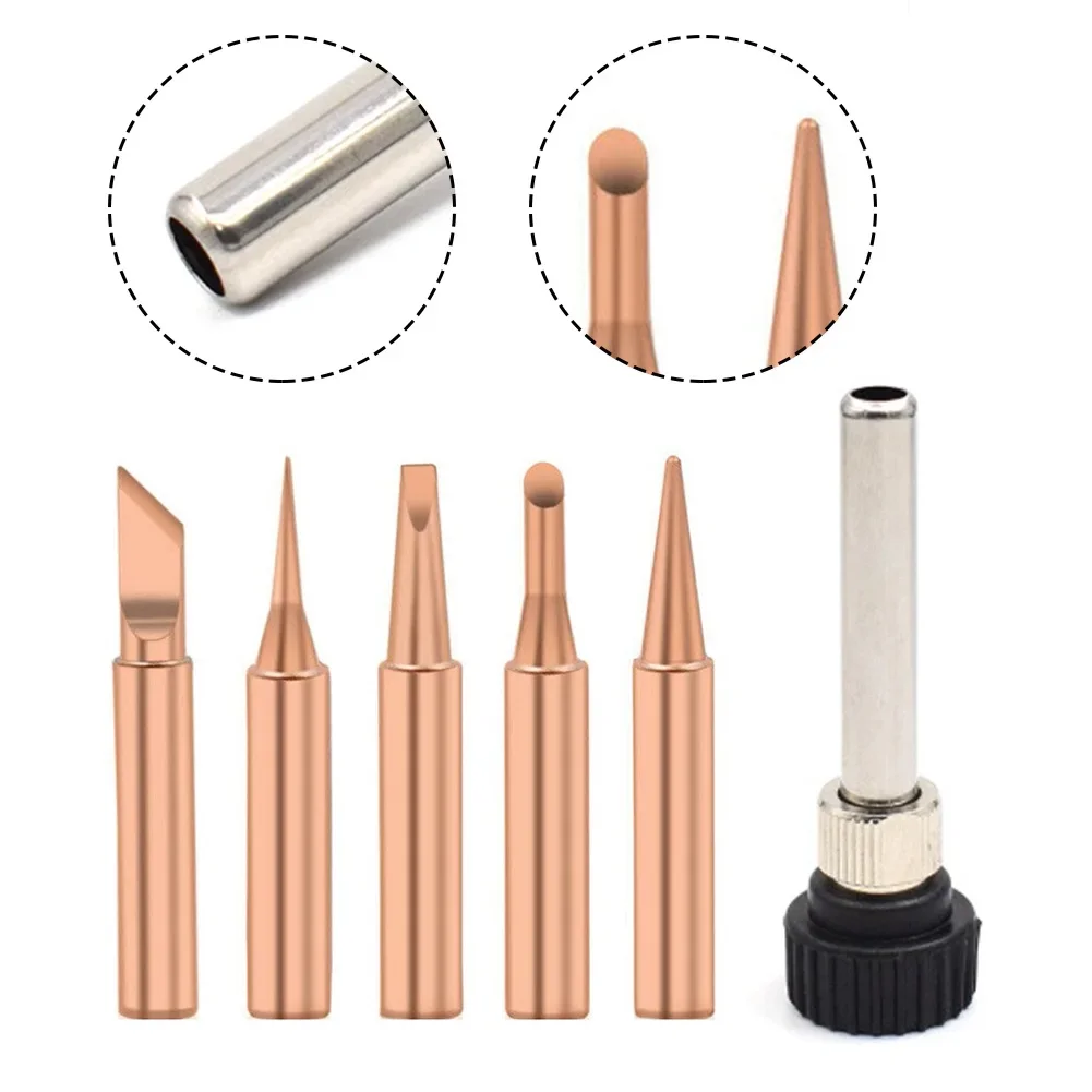 6pcs 900M-T Pure Copper Soldering Iron Tip Soldering Tip & Handle Set Welding Head Welding Tip Head Soldering Tools