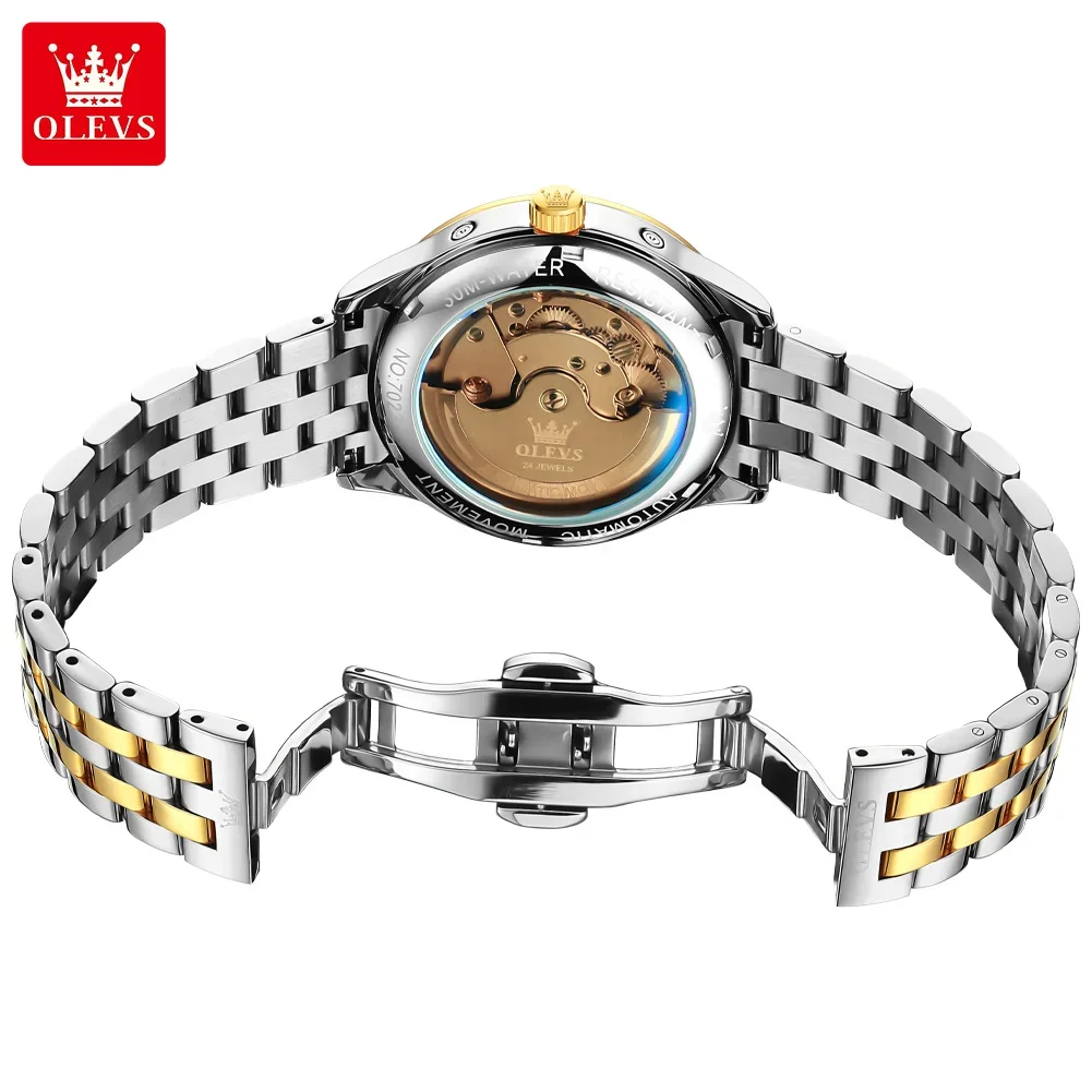 OLEVS 7023 orologi da uomo Luxury Moon phase impermeabile orologio meccanico automatico originale per uomo orologio da uomo con datario in acciaio inossidabile